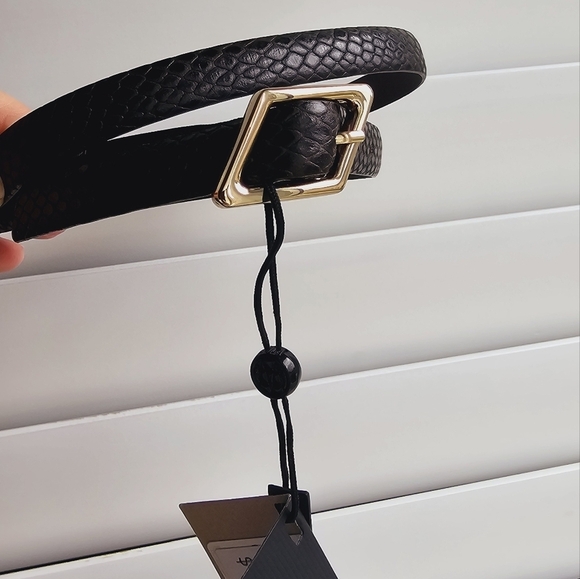 Massimo Dutti Rare Snakeskin Belt Dark Brown Leather Golden Hardware size L 90 - Picture 2 of 9